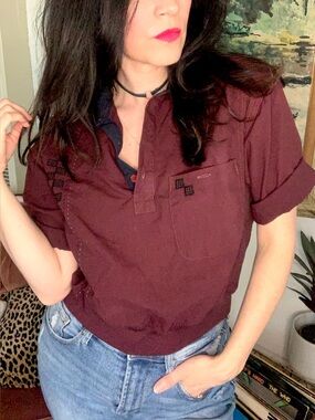 2/$30 Vintage Short-Sleeve Polo Top in Deep Burgundy